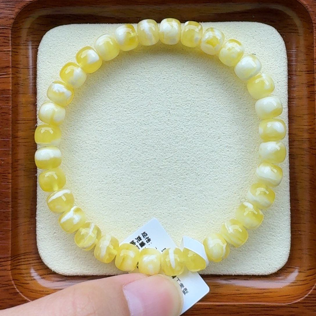 琥珀手链未镶嵌蜜蜡手串7.3mm金白老型极限弧福利价