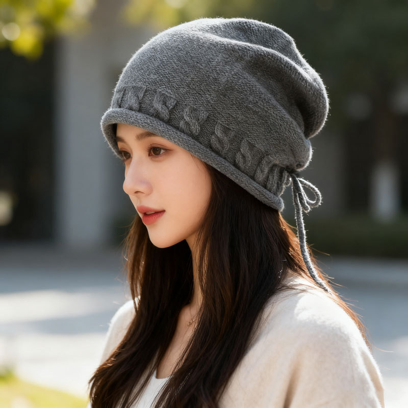 冬季抽绳堆堆帽女大头围遮脸素颜防风个性保暖休闲包头帽潮