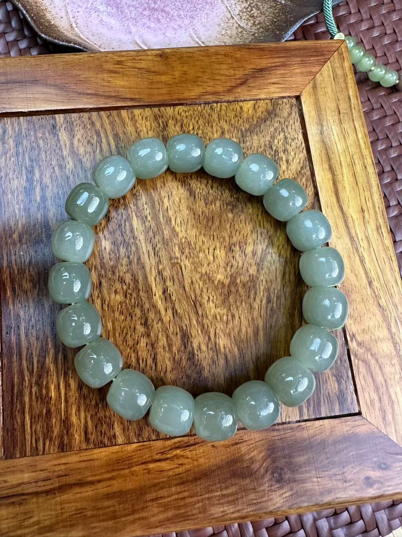 天然和田老型算盘珠--圆珠手串卡10