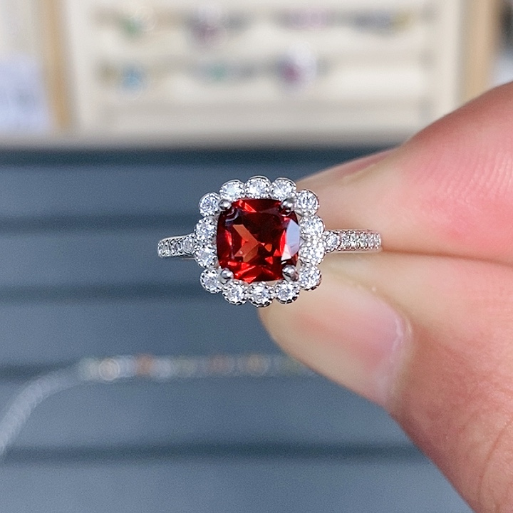 石榴石戒指银S925镶嵌
