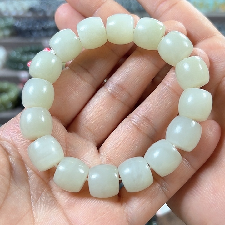 和田玉手链未镶嵌青海料直切卡14