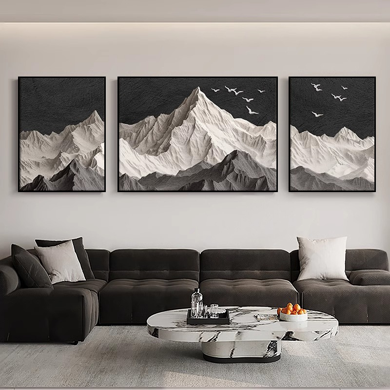 新款背有靠山客厅装饰画轻奢高档大气三联壁画沙发背景墙挂画
