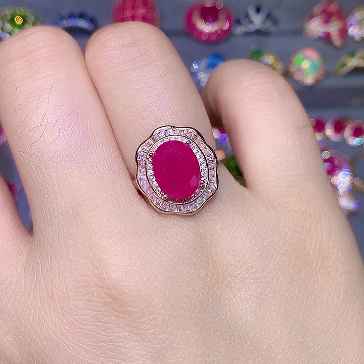 红宝石戒指银S925镶嵌
