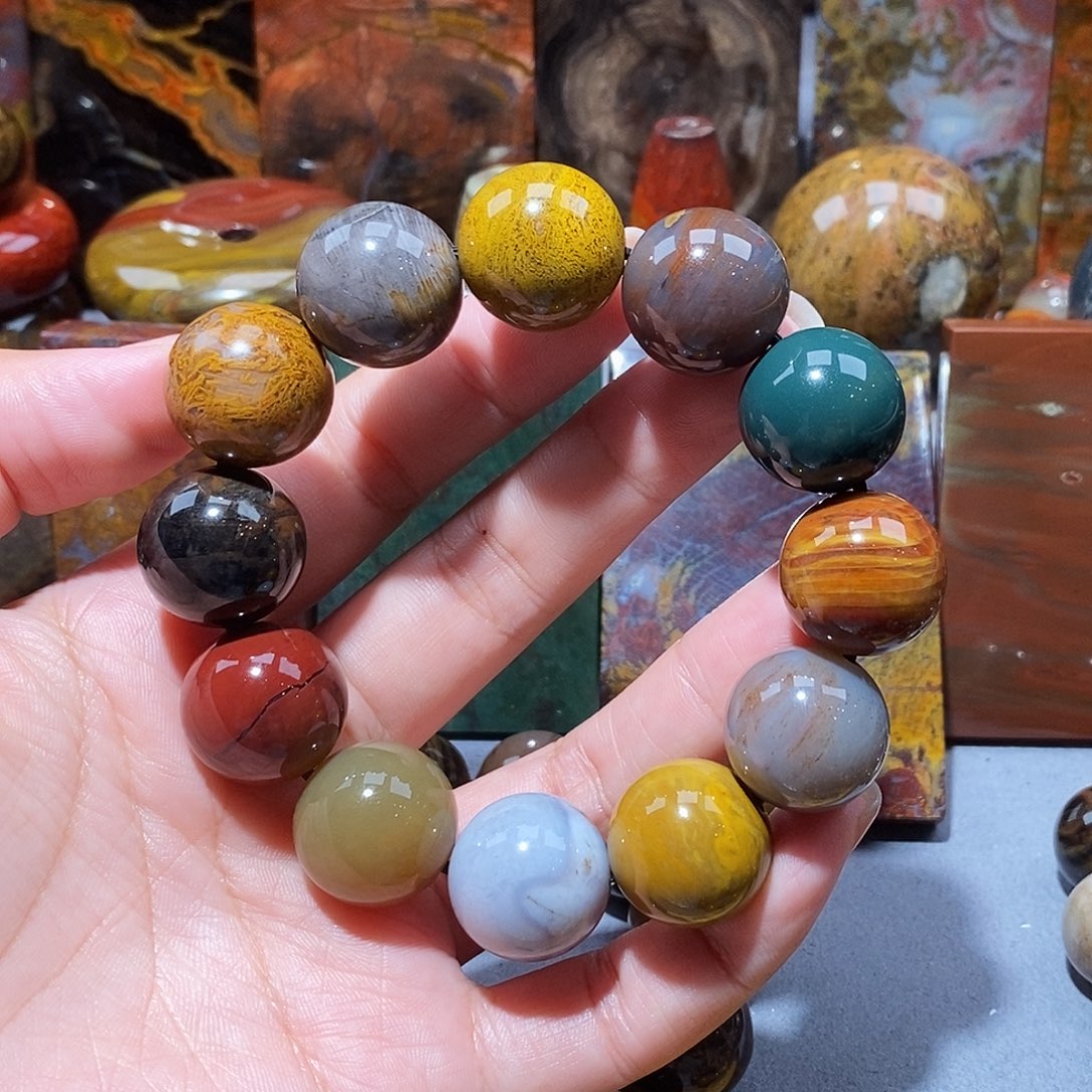 无***尘未镶嵌天然北票硅化玉手串卡18.5硅化玉