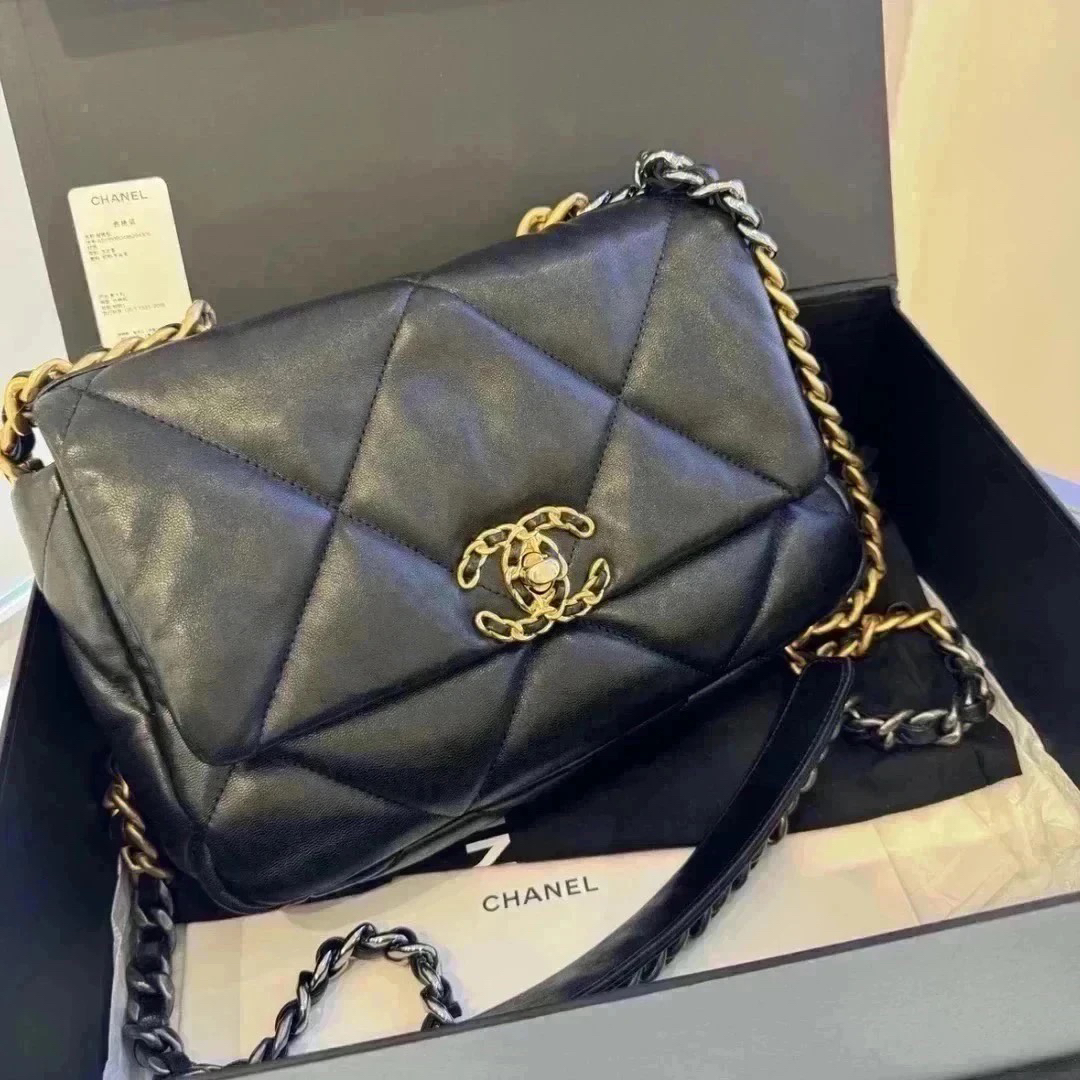 未使用 Chanel/香奈儿 黑金19bag小号 芯片款 菱格链条斜挎包