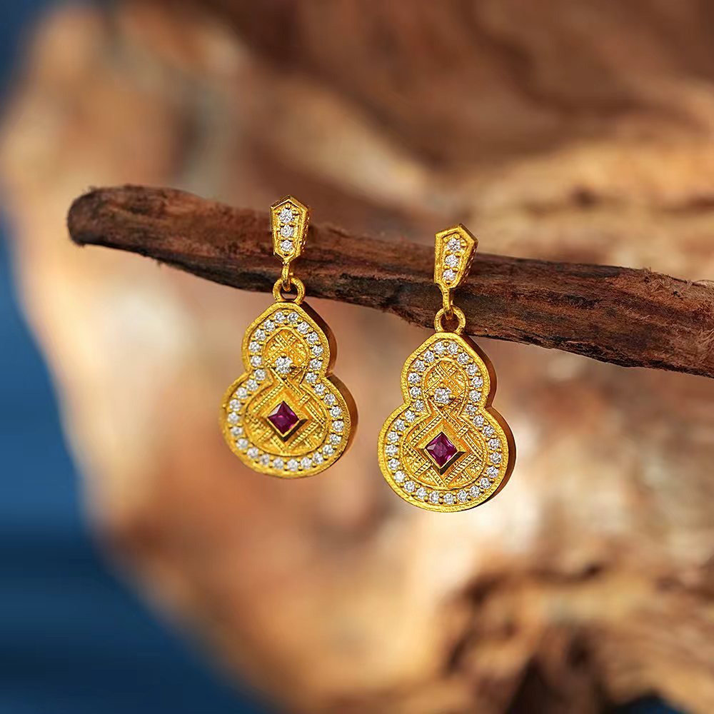 鳯悦匠 福运天承 | 足金古法点钻耳饰国潮黄金G03778