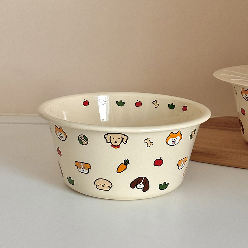 老麦【自制】ins小狗搪瓷泡面碗汤碗面碗早餐碗沙拉碗猪油罐