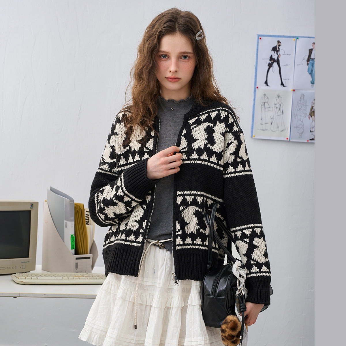 【茉茉专属】慵懒风提花气质百搭针织开衫毛衣AEW3M2819