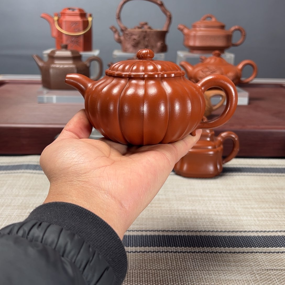 紫砂茶壶是****！筋纹南瓜300CC朱泥