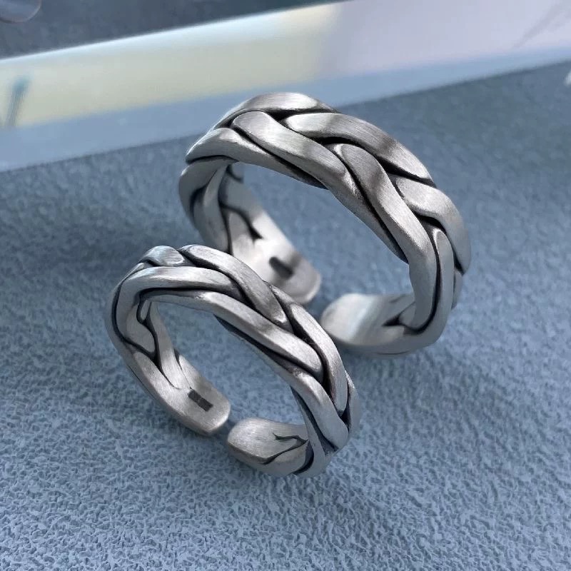 足银戒指  花生银铺「坚韧」手工编织麻花戒指足银999复古工艺银戒