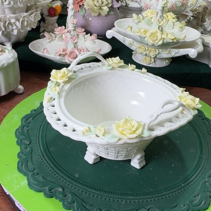 重工捏花提篮餐盘水果蛋糕盘