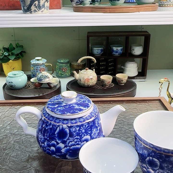 青花瓷器茶具套装旅行茶具茶叶罐玻璃杯