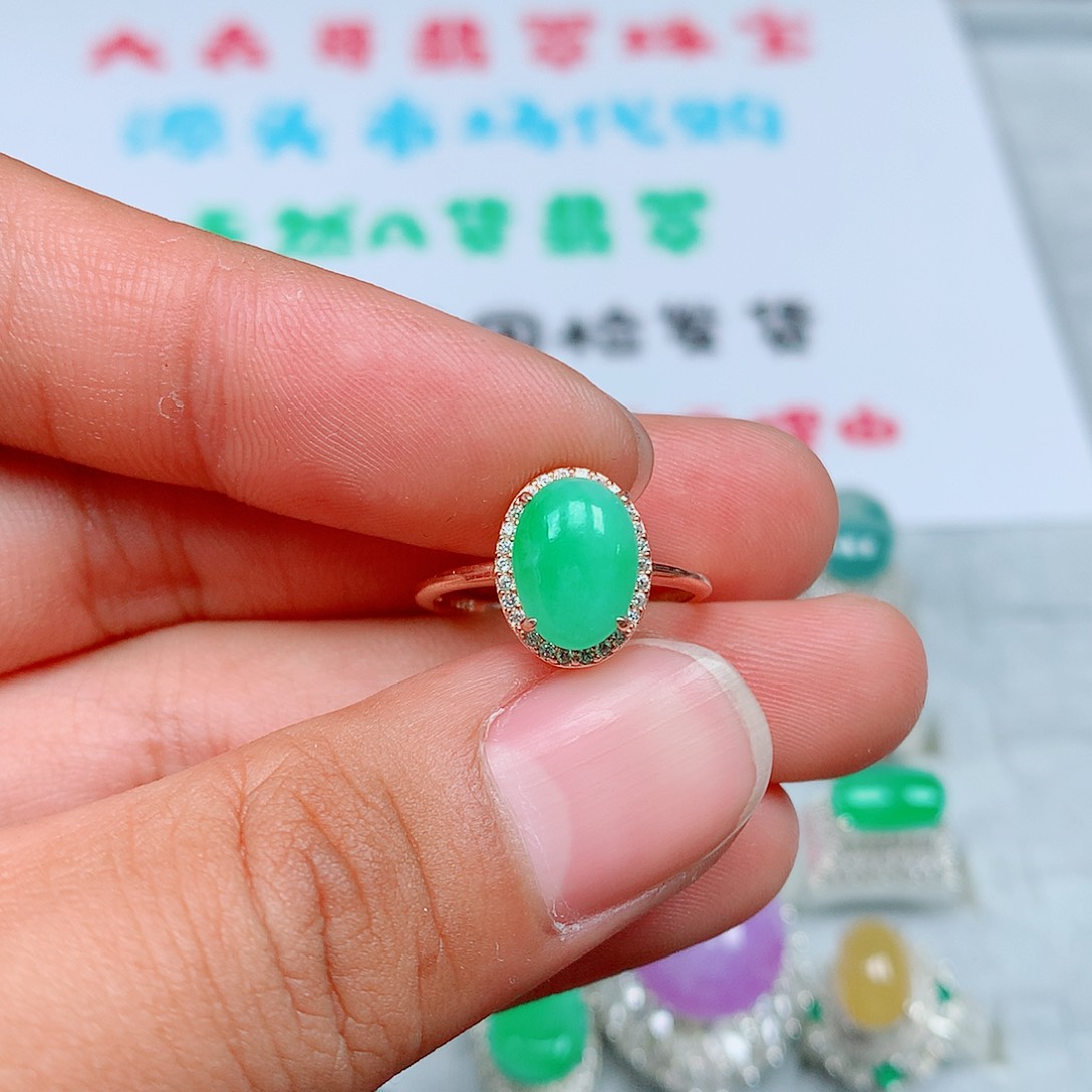 翡翠银S925镶嵌戒指144号