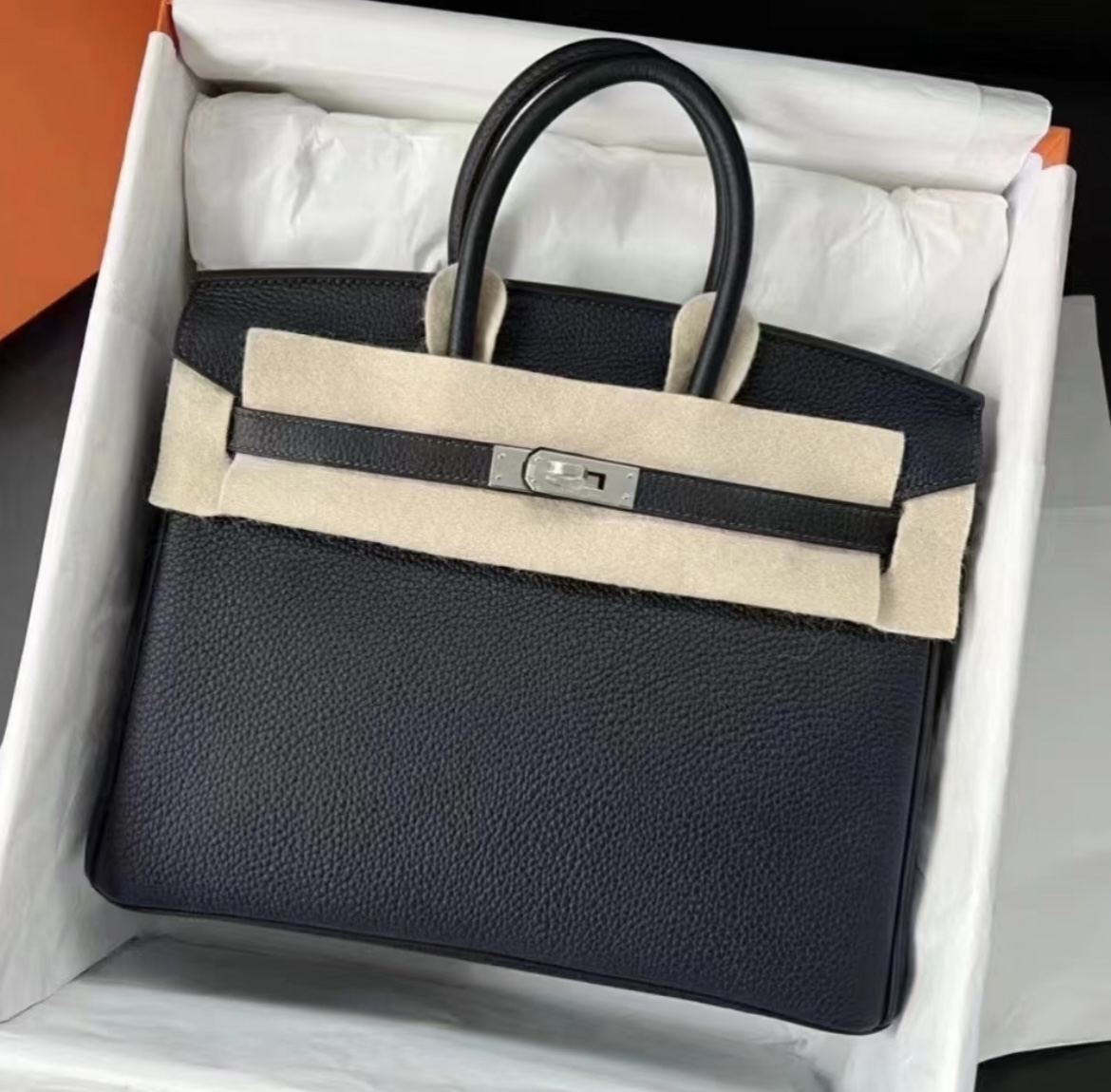 未使用 Hermes/爱马仕 意向金 birkin25  3Y水兵蓝 银扣 togo U刻