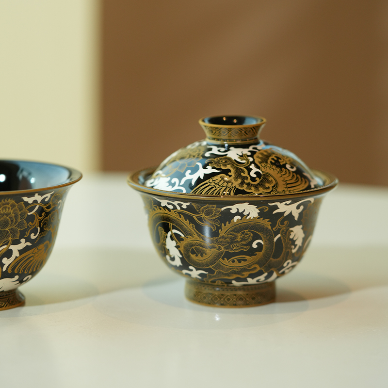 预售 洛神厝金银缠枝龙凤盖碗