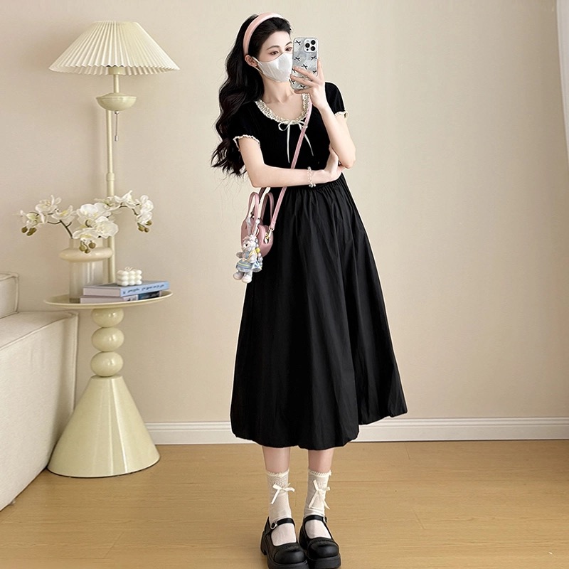 CT136孕妇黑色连衣裙M90-130L140XL150