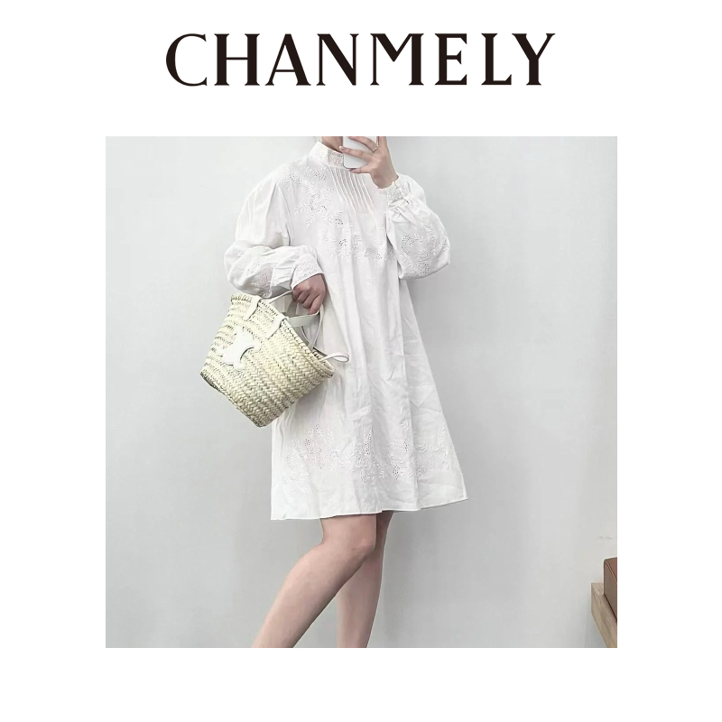 【CHANMITY】 25/ss白玉无瑕巴厘纱田园刺绣慵懒连衣裙025477