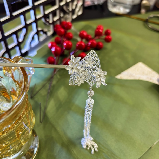 足银银制品 足银发簪梅花折扇流苏新中式汉服古风簪子高级感手工