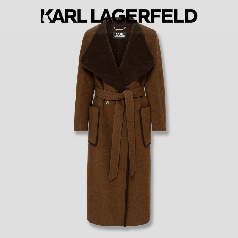 【晨粉专享价】KARLLAGERFELD大翻领双袋包边羊绒大衣M27E2978