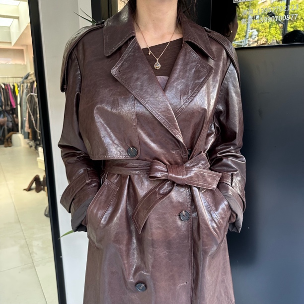 JJ私服 法式真皮中长款极简风长款皮衣系带网红设计师气质时尚