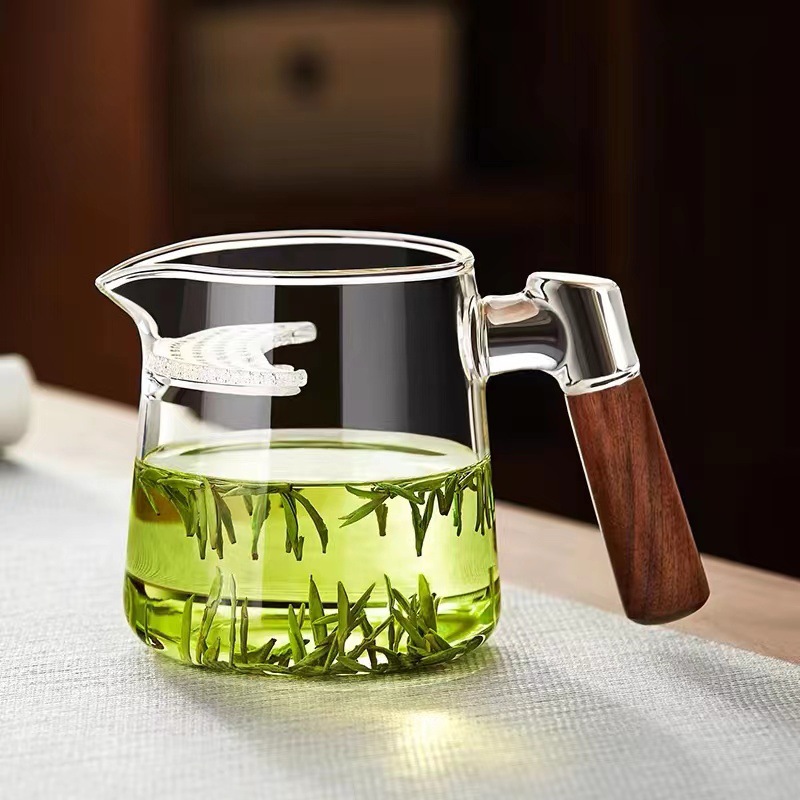 加厚耐热月牙自带茶漏过滤网一体玻璃泡绿茶分茶器茶水分离公道杯
