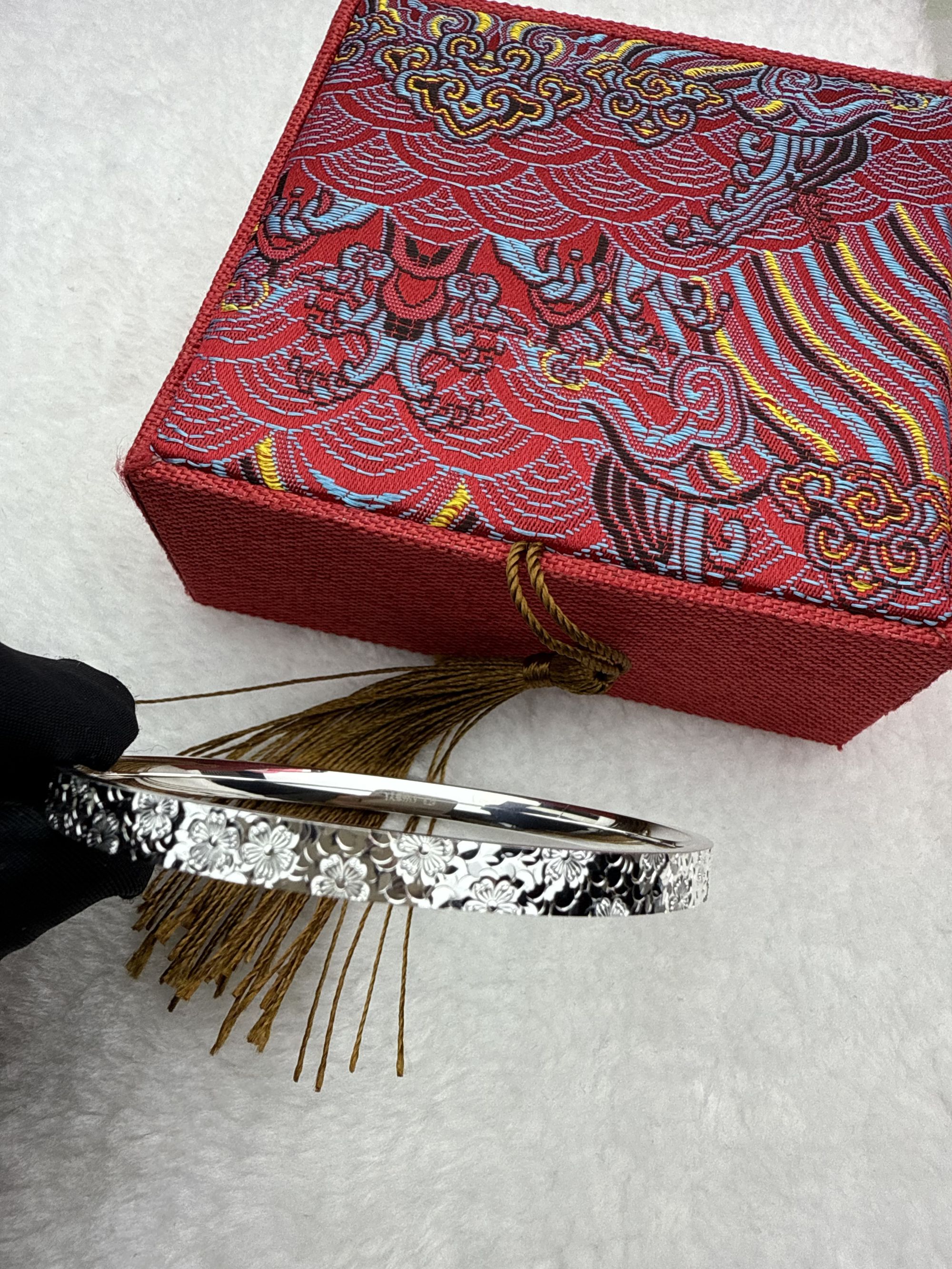 足银手镯 足银 999.9碎冰冰樱花固口手镯时尚百搭精美