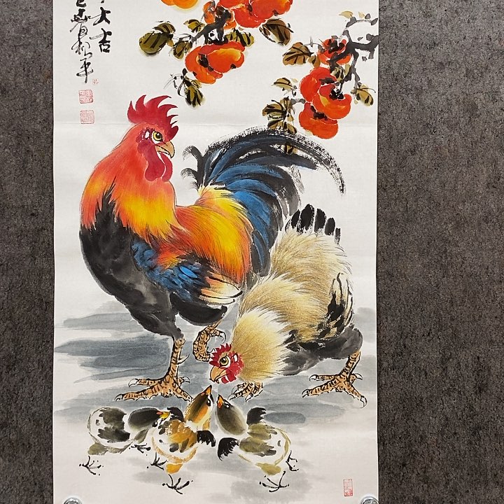 国画手绘国画五鸡图