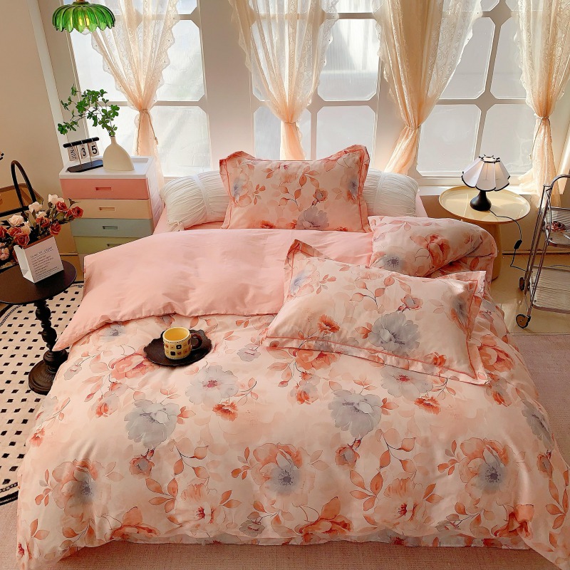 全棉印花小清新四件套 精梳棉 松弛柔软 韩系公主小碎花ins风 1
