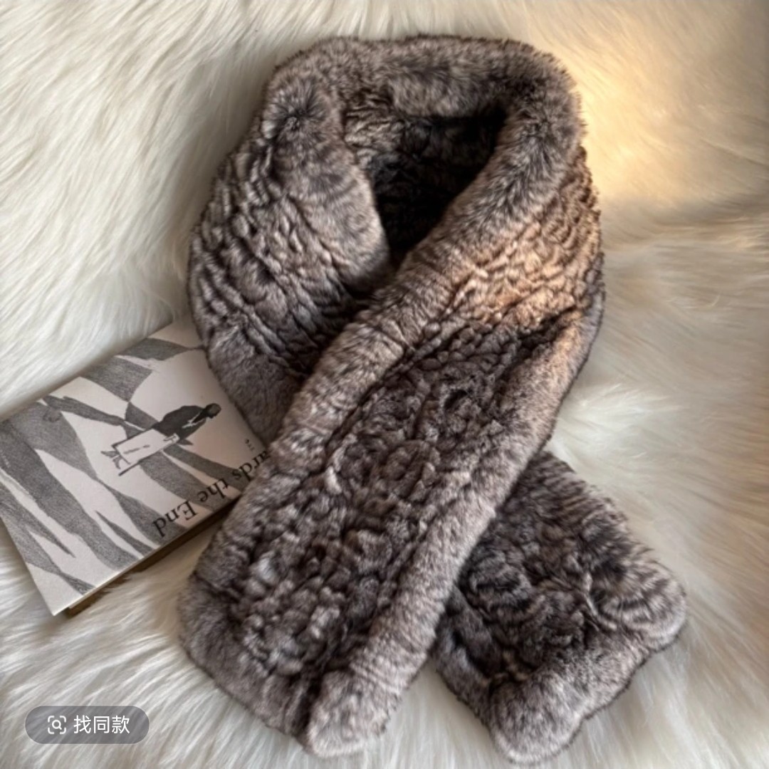 獭兔毛仿龙猫色围巾冬季高级感青紫蓝双面保暖编织围巾