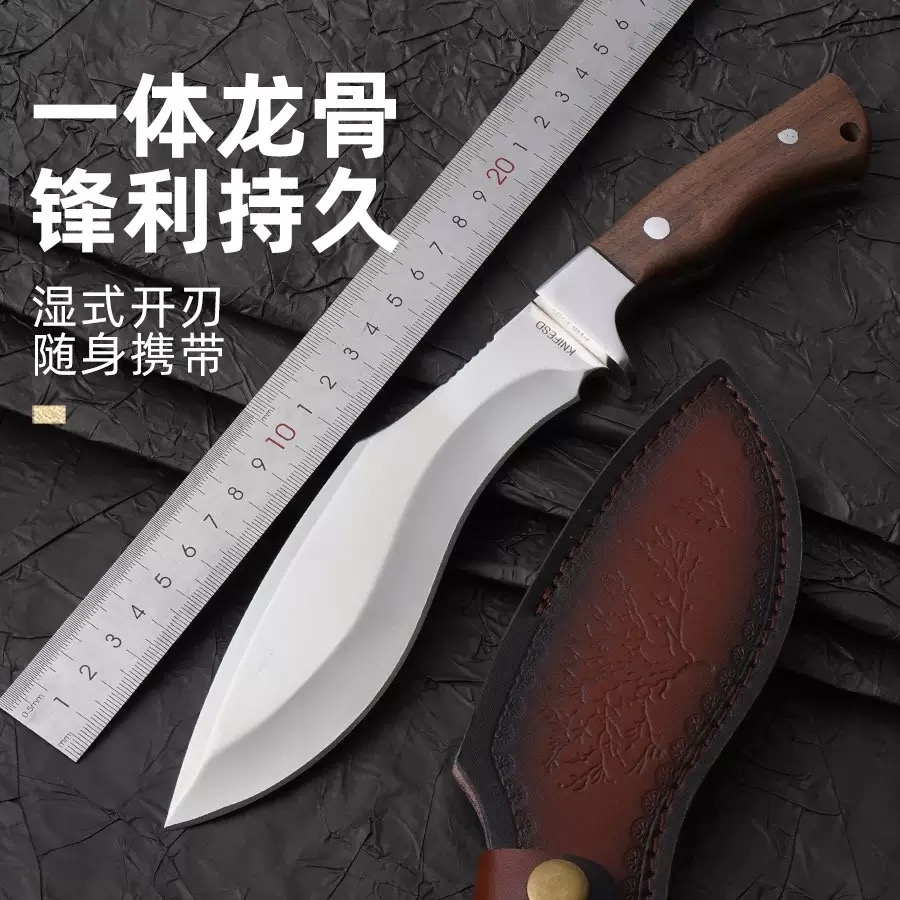 雪豹弯刀多功能一体龙骨工具高硬度便携户外野营锋利耐用实木直刀