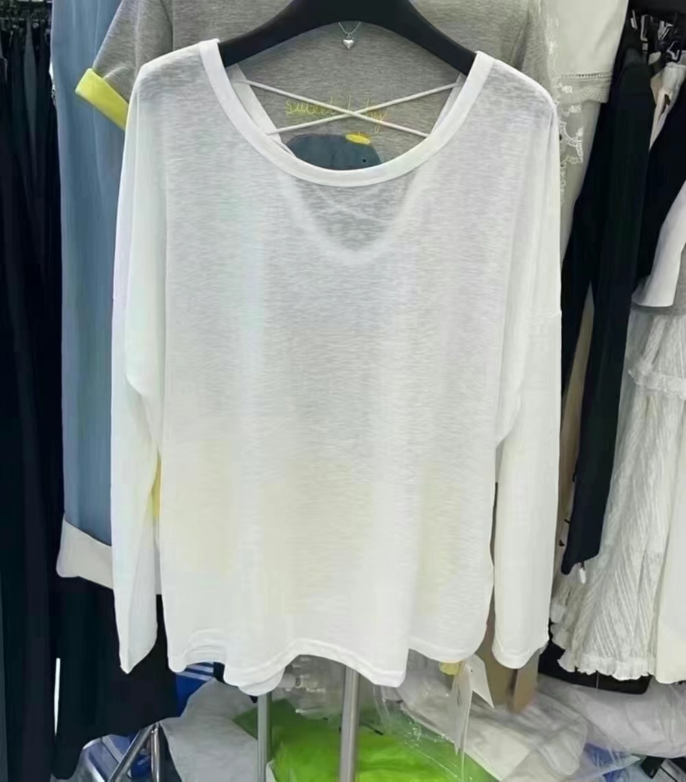 长袖打底衫黑白桑蚕丝亲肤打底衫简约防晒健身露背设计 T恤时尚