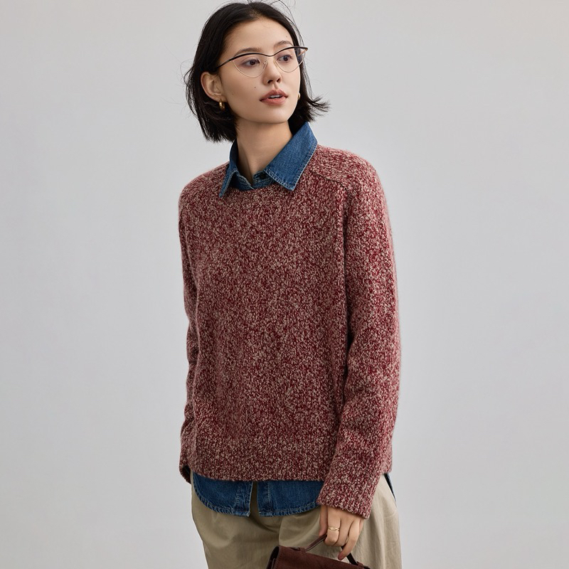 【邓肯100%纯羊绒】邓肯baby绒超细绒套头针织衫女