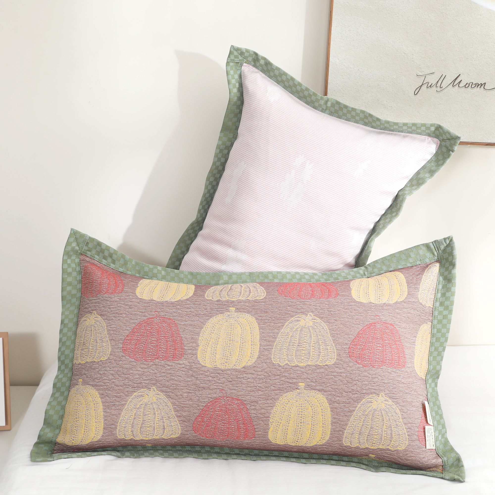 草生南瓜-橘咖色雨露麻细纱纱布枕套50*80cm（两条装）