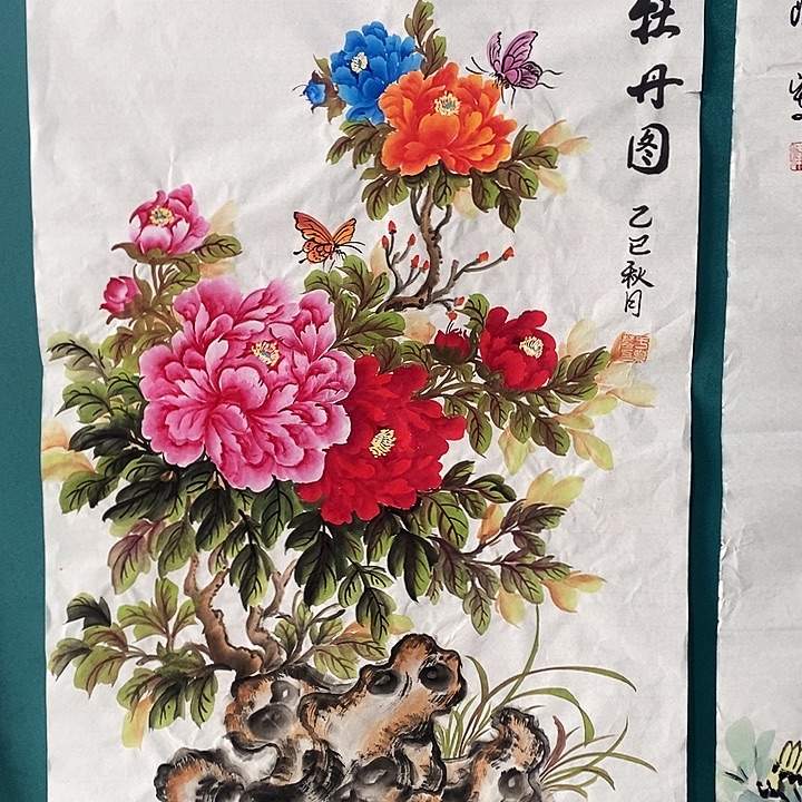 国画四尺三开手绘花鸟