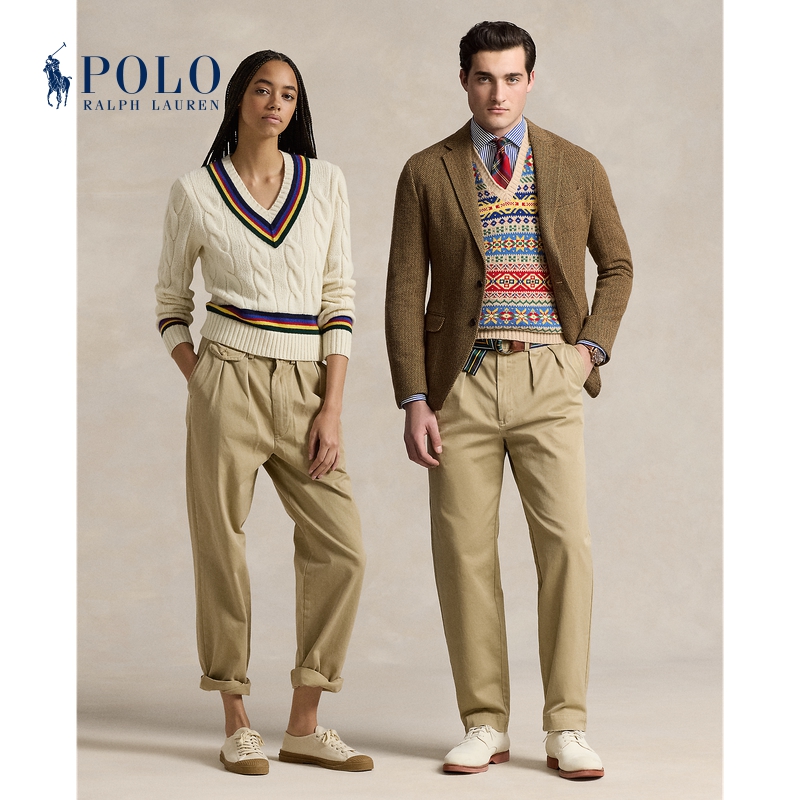 Ralph Lauren/拉夫劳伦男女同款 经典款Whitman宽松版褶裥长裤