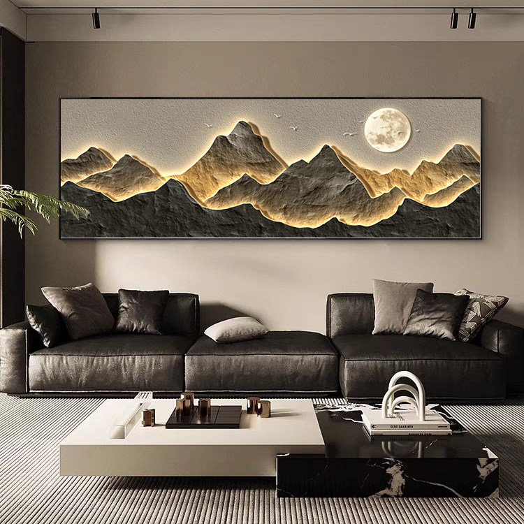 现代轻奢客厅装饰画背有靠山大气金山沙发背景墙壁画大厅横版挂画