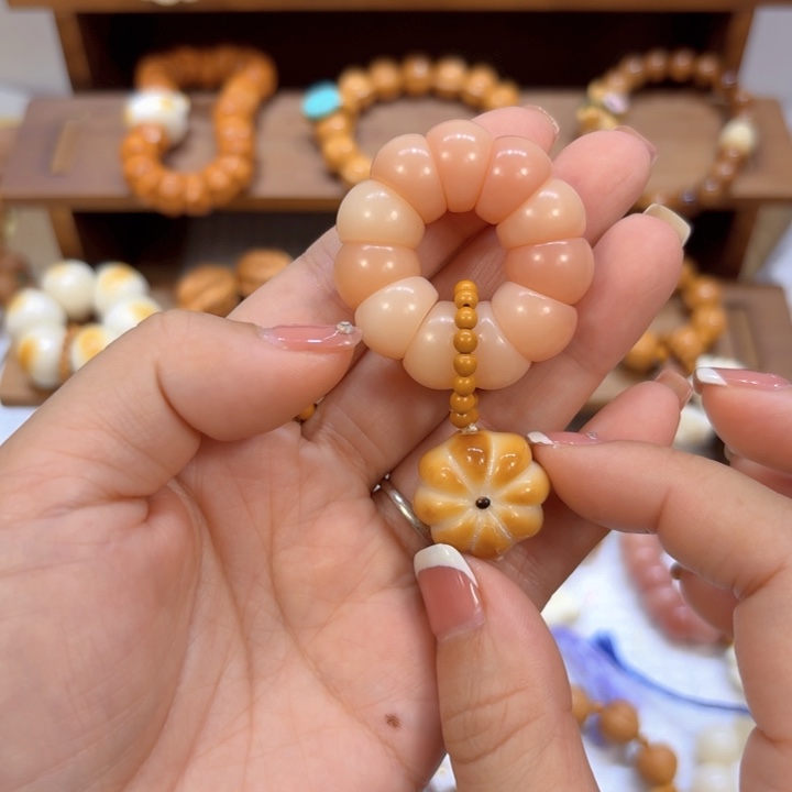 星月菩提手串粉菩提根大肠手捻象牙果南瓜花