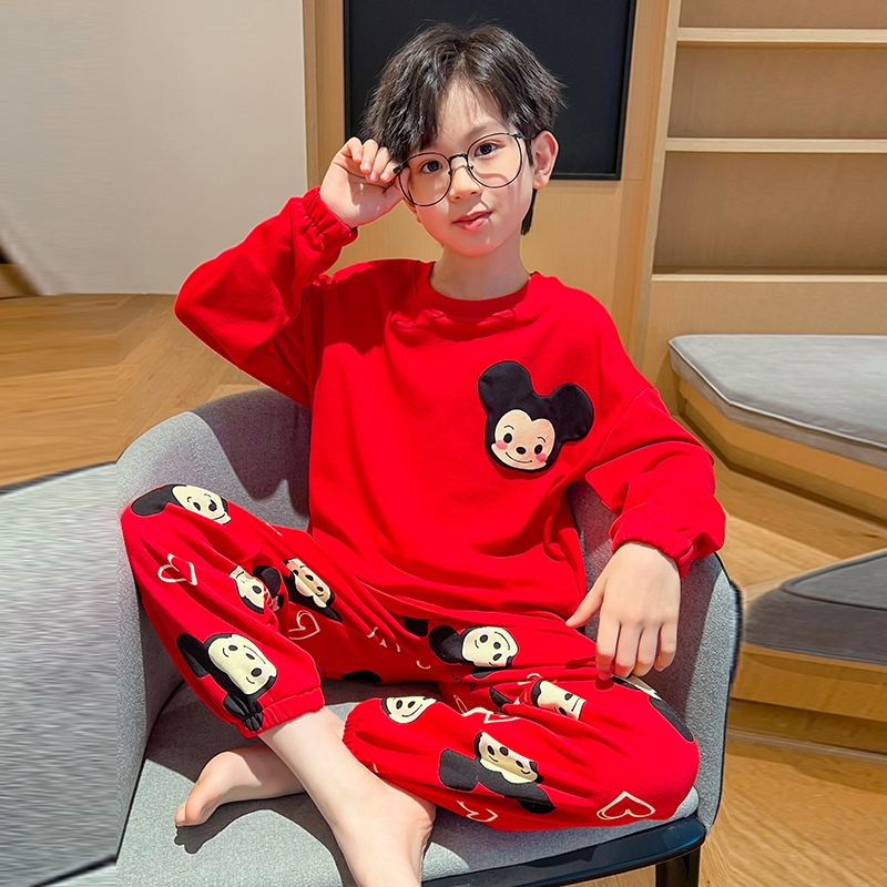 儿童睡衣春秋季男孩长袖纯棉薄款男童中大童宝宝家居服套装可外穿