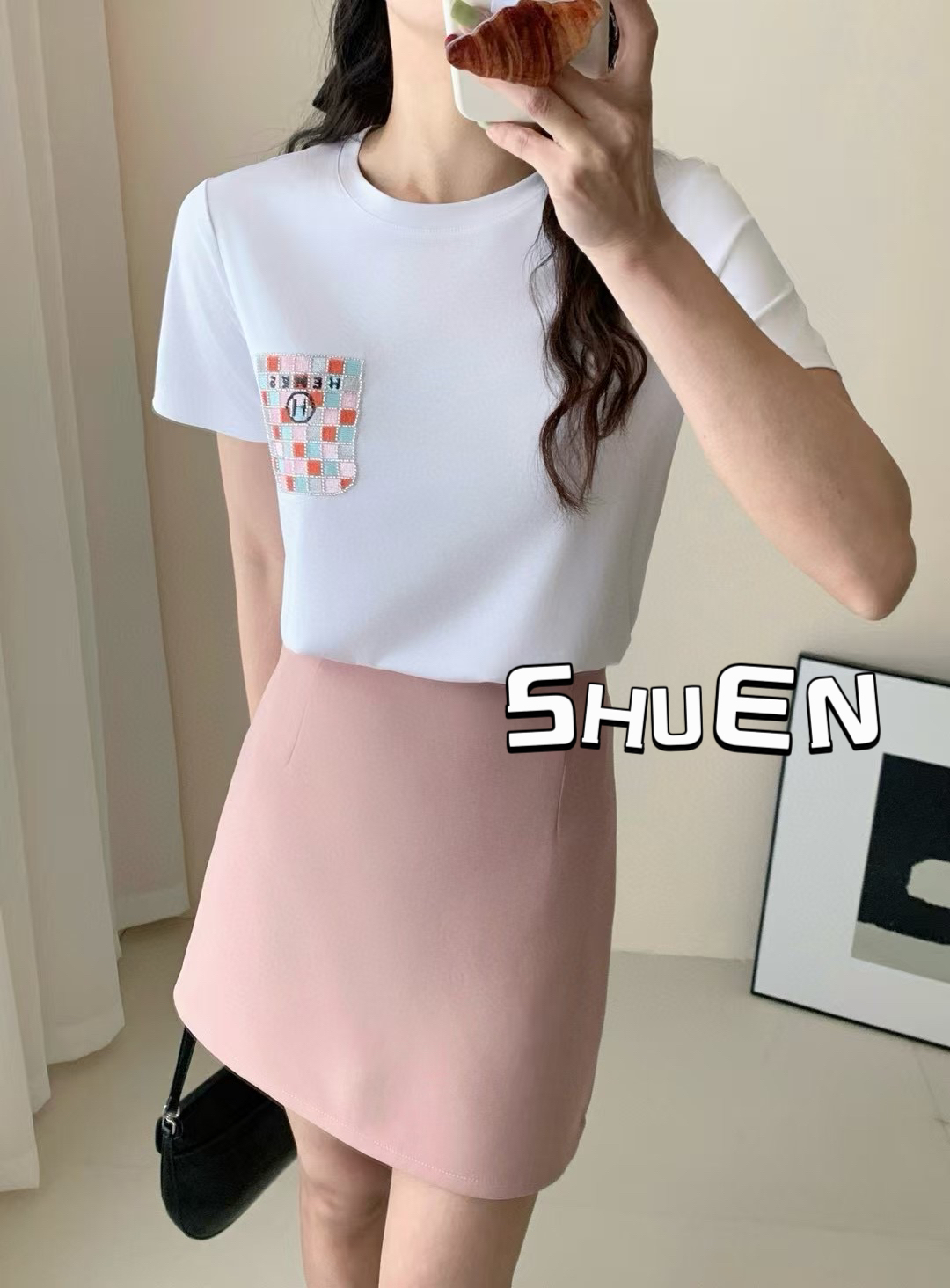 【述恩推荐】2025春夏新款时尚百搭圆领拼接上衣女宽松彩拼T恤