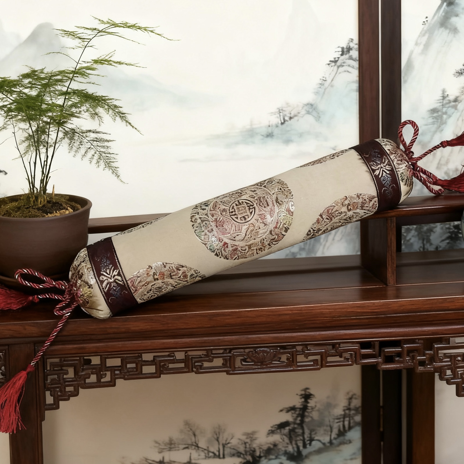 古风贡缎圆柱枕颈椎枕成人家用护颈酸枣壳枕头