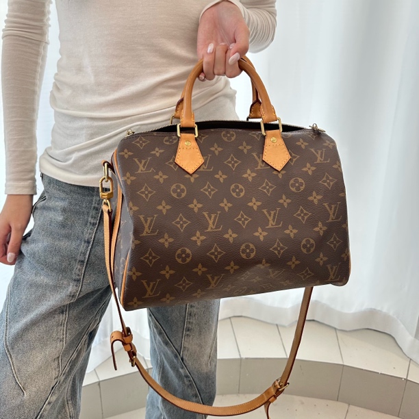95新 LouisVuitton/路易威登 speedy 30肩带款斜挎包/且曼