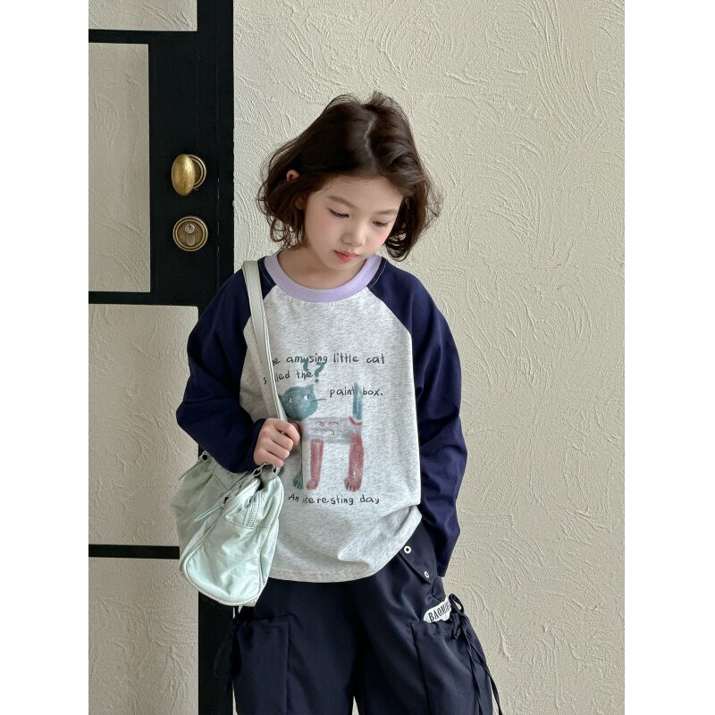 【现货】2025秋时髦洋气精搞怪小猫插肩袖女童打底衫 D775 775 Z