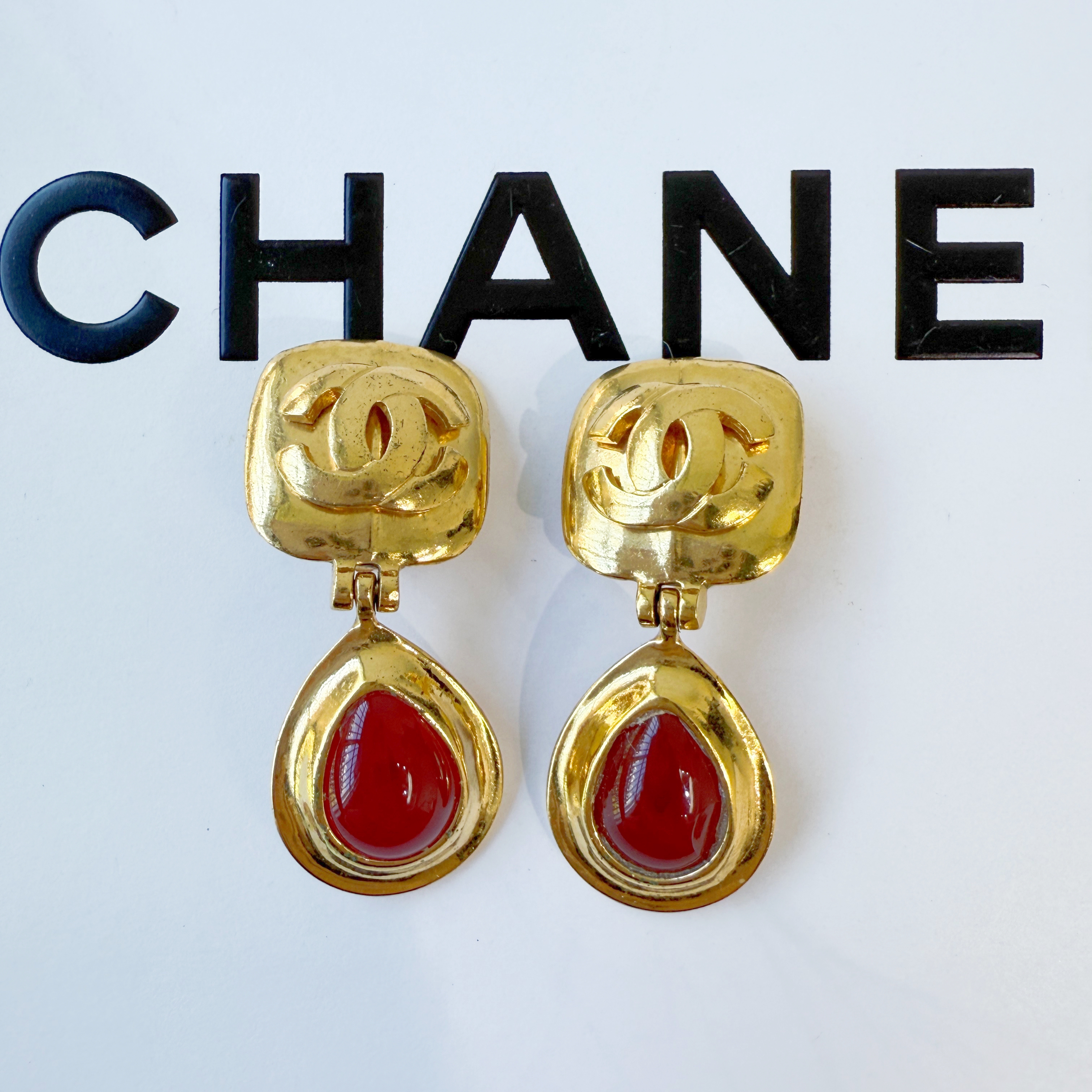 95新 Chanel/香奈儿 Chanel vintage香奈儿中古红琉璃耳夹