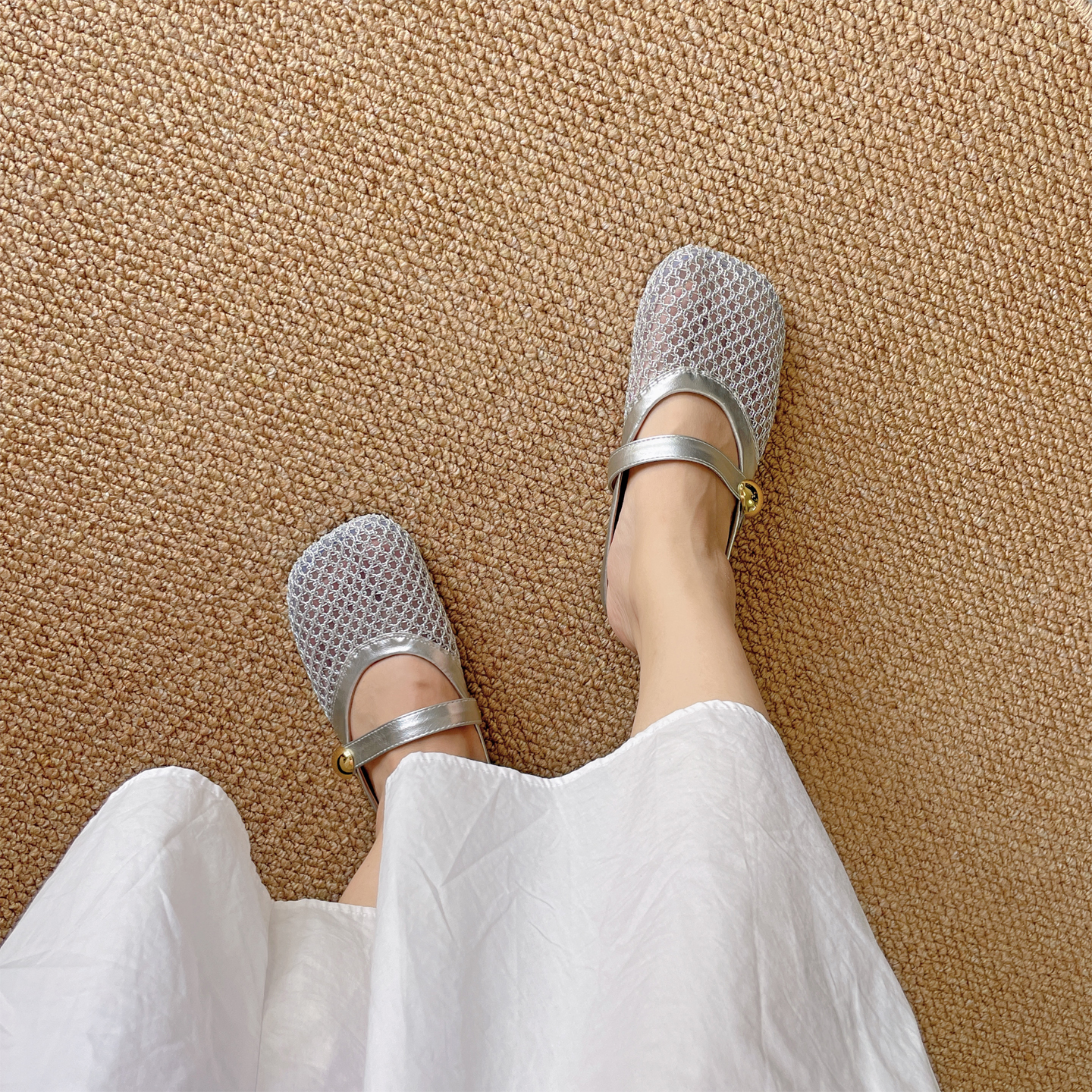 〖福利款〗女鞋41到43加宽银色镂空透气包头半拖鞋女夏一脚蹬凉拖