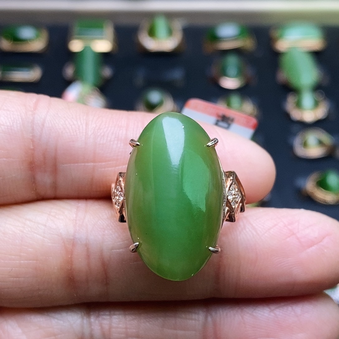 和田玉（碧玉）戒指银S925镶嵌