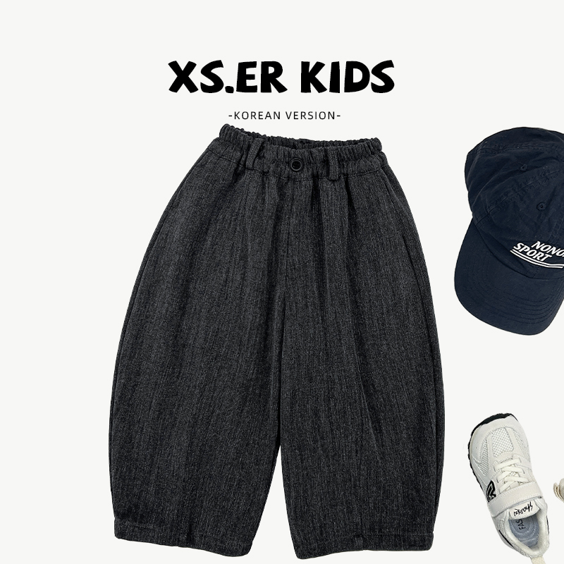 秋季男女童长裤韩版简约气质帅气裤子宽松西裤HBB7905