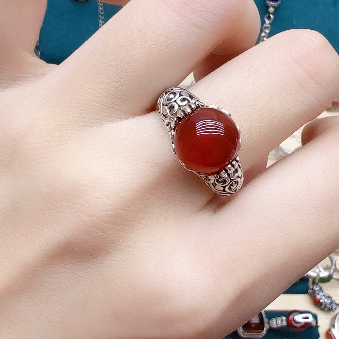 玛瑙/玉髓戒指银S925镶嵌