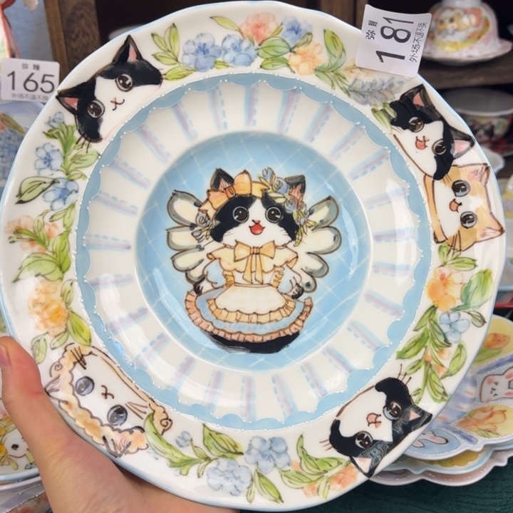 黑白天使猫咪大餐盘