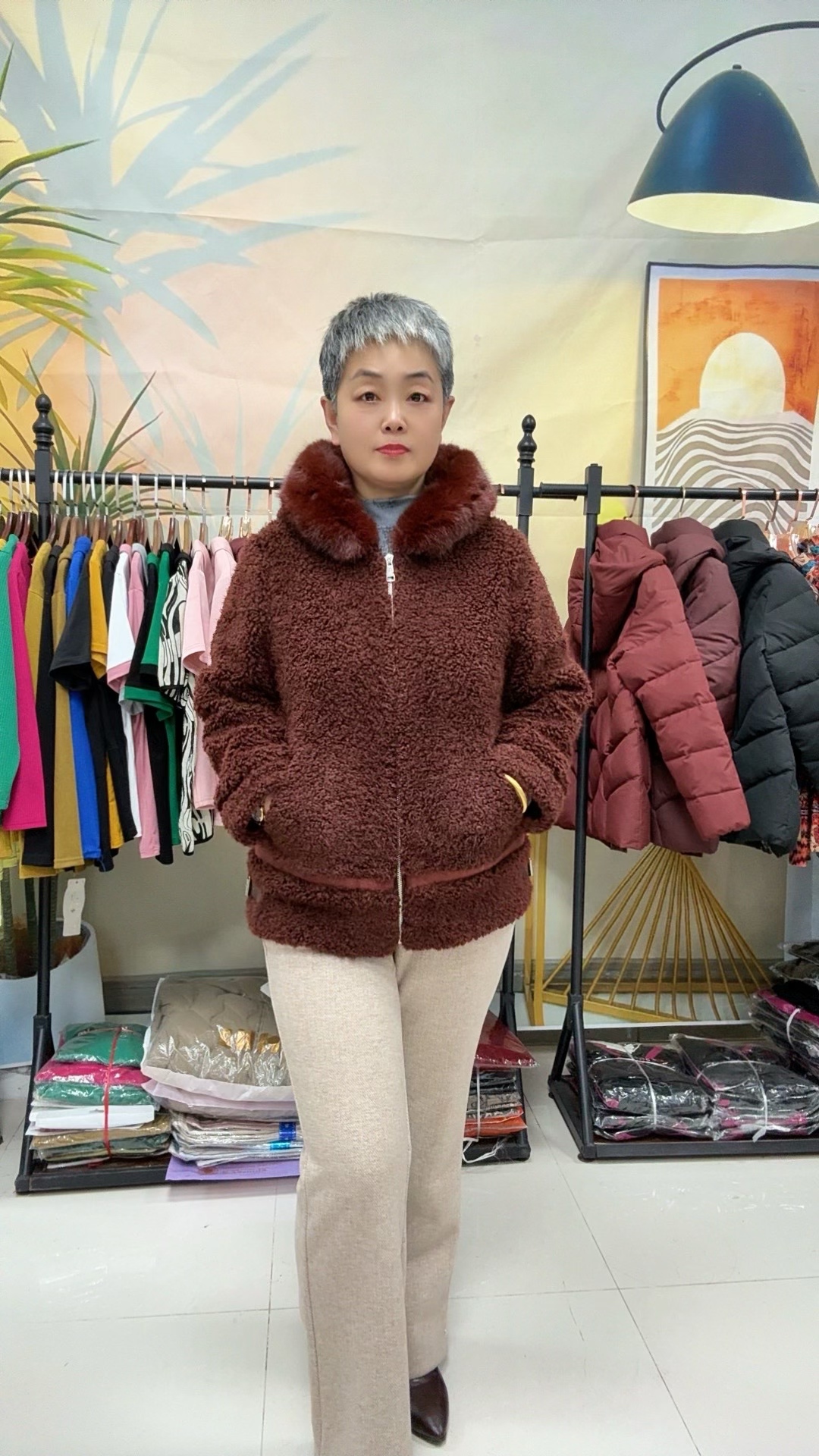 【冬季新款】中老年女装气质连帽大毛领加厚保暖外套