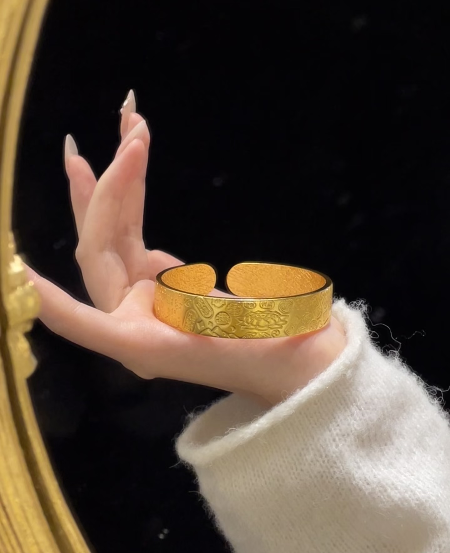 铜合金手镯 铜合金【今喜专属】手工錾刻吉言八宝莲花开口锤纹手镯